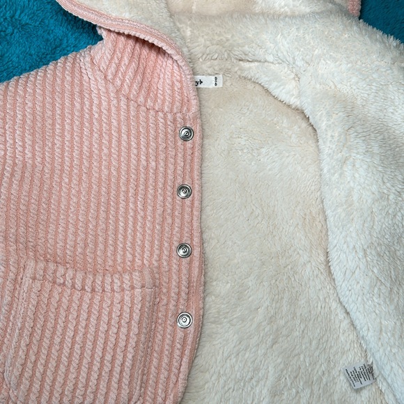 oh baby! Hooded Cable Knit Jacket/ Snowdrift Lining Dusty Rose Size 0-6 Months - Picture 7 of 8